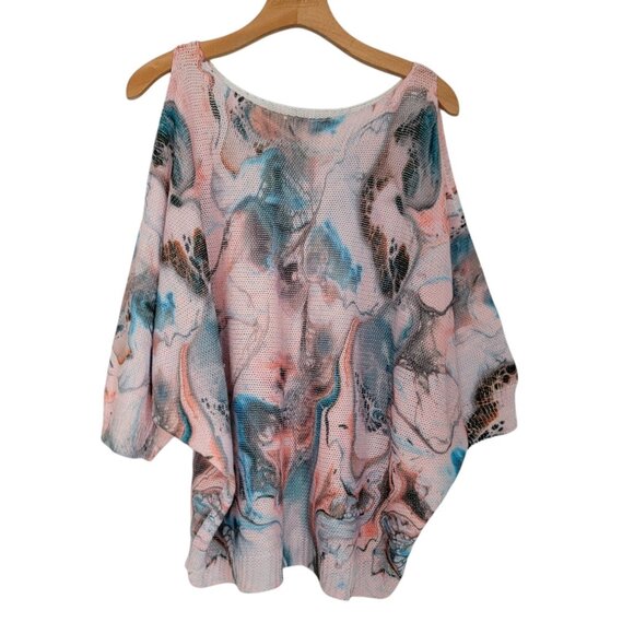 Luisa Ricci Sweater Italian Watercolor Pastels Open Shoulders Lightweight‎ Sz L - Picture 1 of 9